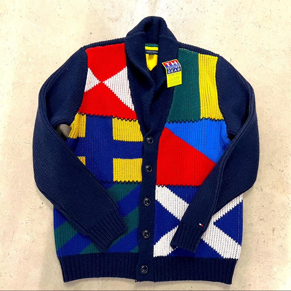 Tommy Hilfiger Sail Design Print Thick Cardigan Size L NWT